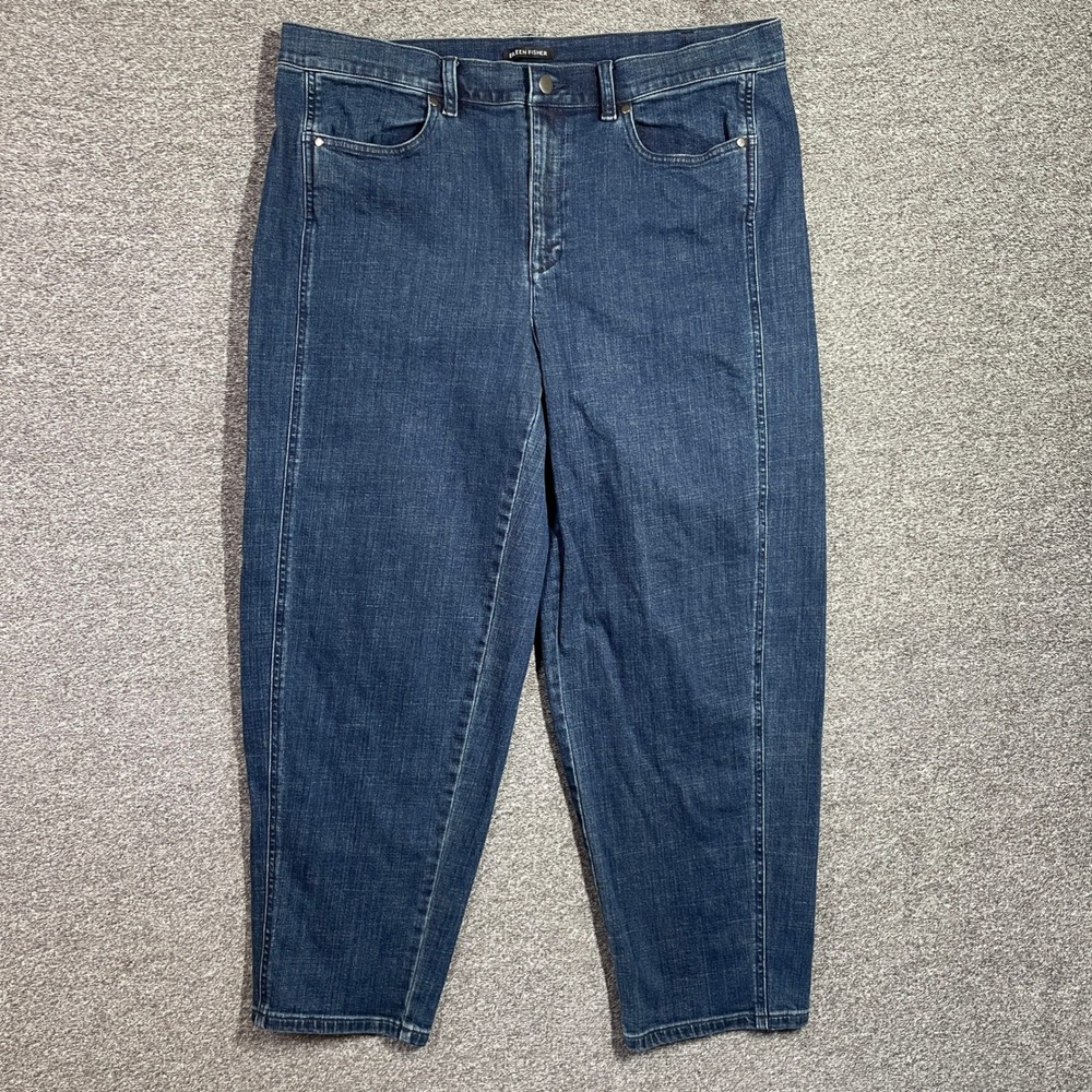 Eileen Fisher Womens Organic Cotton Seam Detail Tapered Jeans Blue Denim 14 - Picture 1 of 7